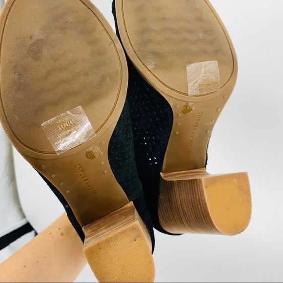 Lucky Brand Livey Peep Toe Bootie Suede Heel 11M - Picture 13 of 15